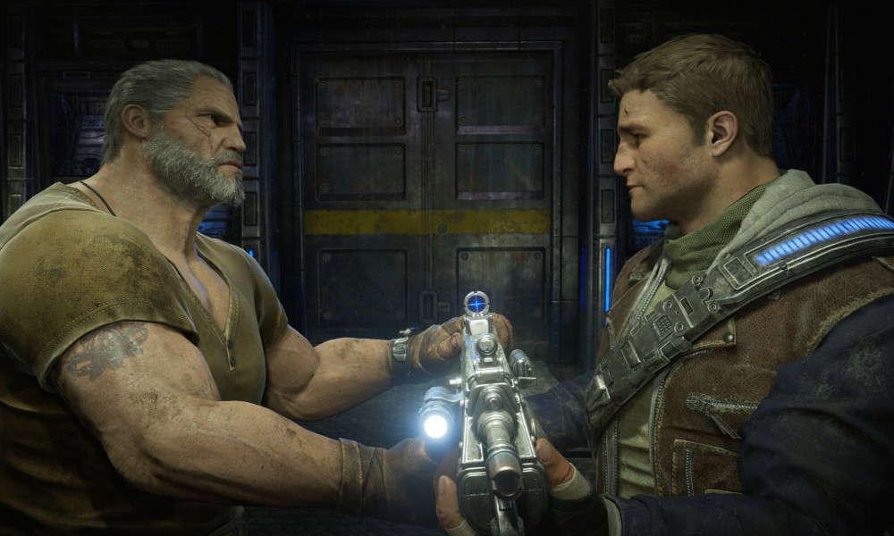 Marcus and JD - Screenshot from an in-game cut scene between Marcus and JD Fenix.